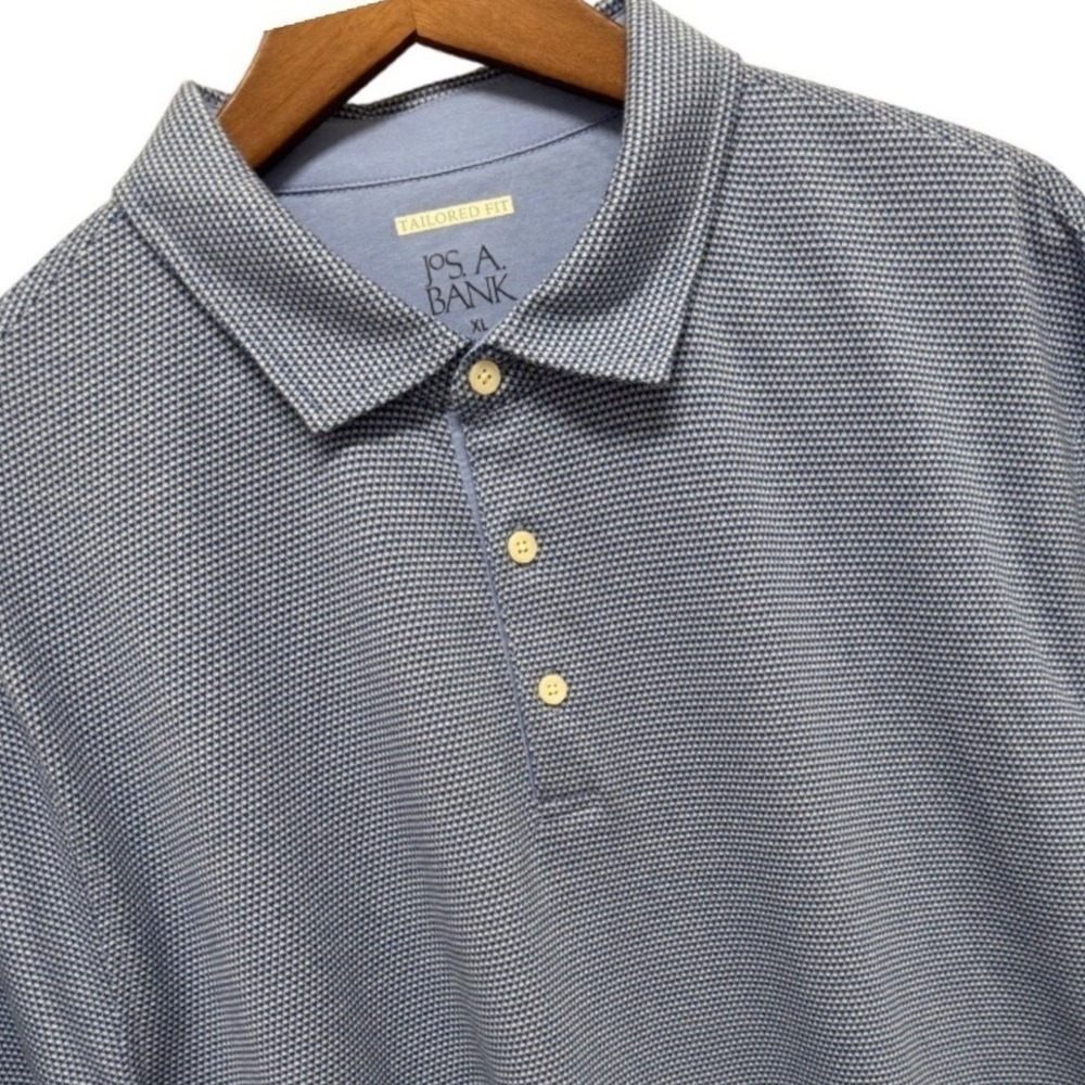 Jos. A. Bank Mens Tailored Fit Polo Shirt XL Blue Textured Short Sleeve Cotton